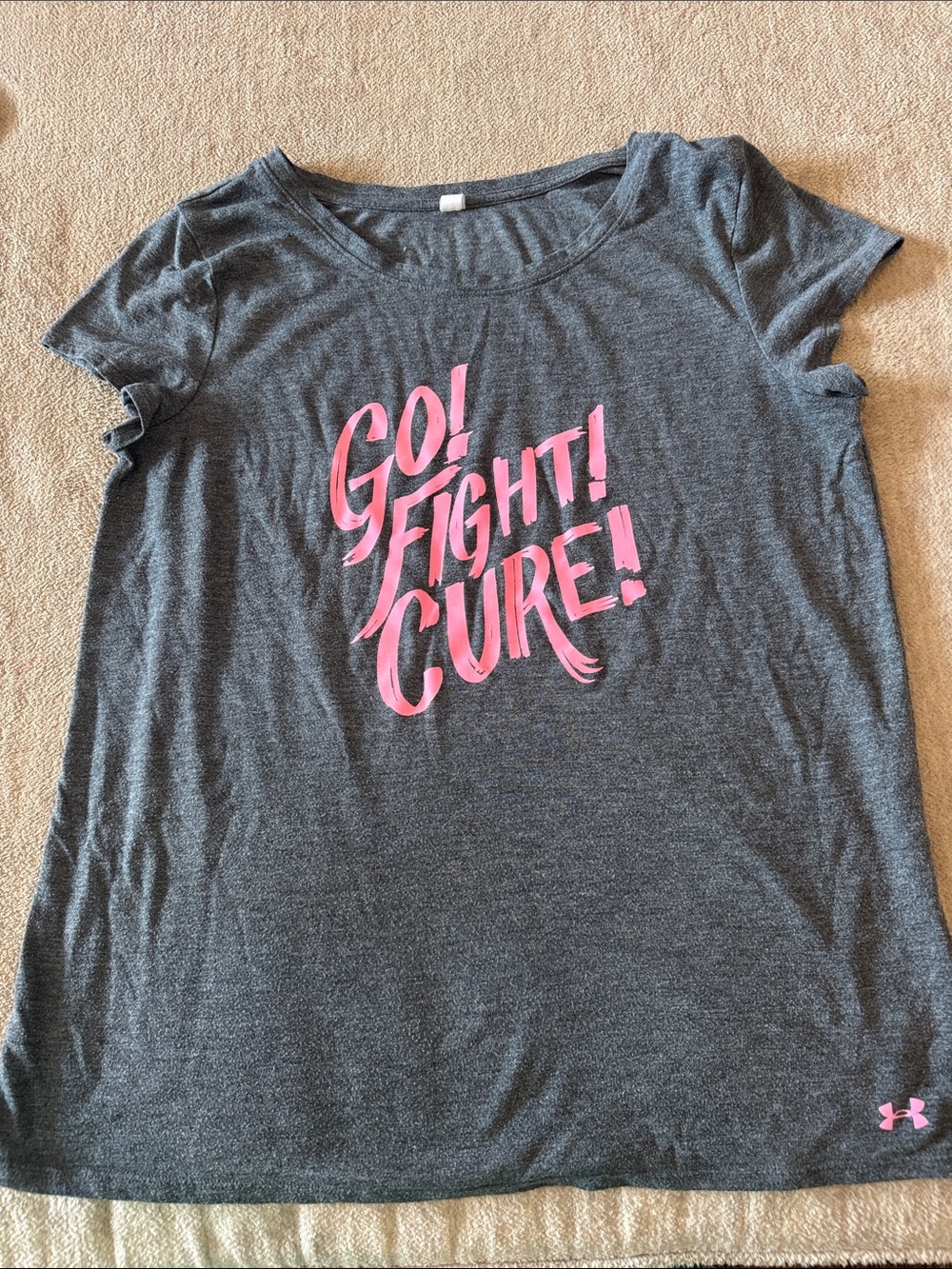 Under Armour Dark Gray Tee with Pink 'Go! Fight! Cure!' Graphic